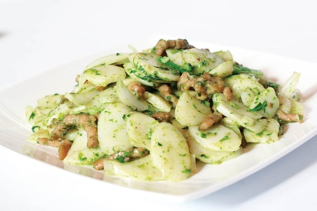 57 荠菜炒年糕 CHINESE SPINACH WITH RICE CAKE.