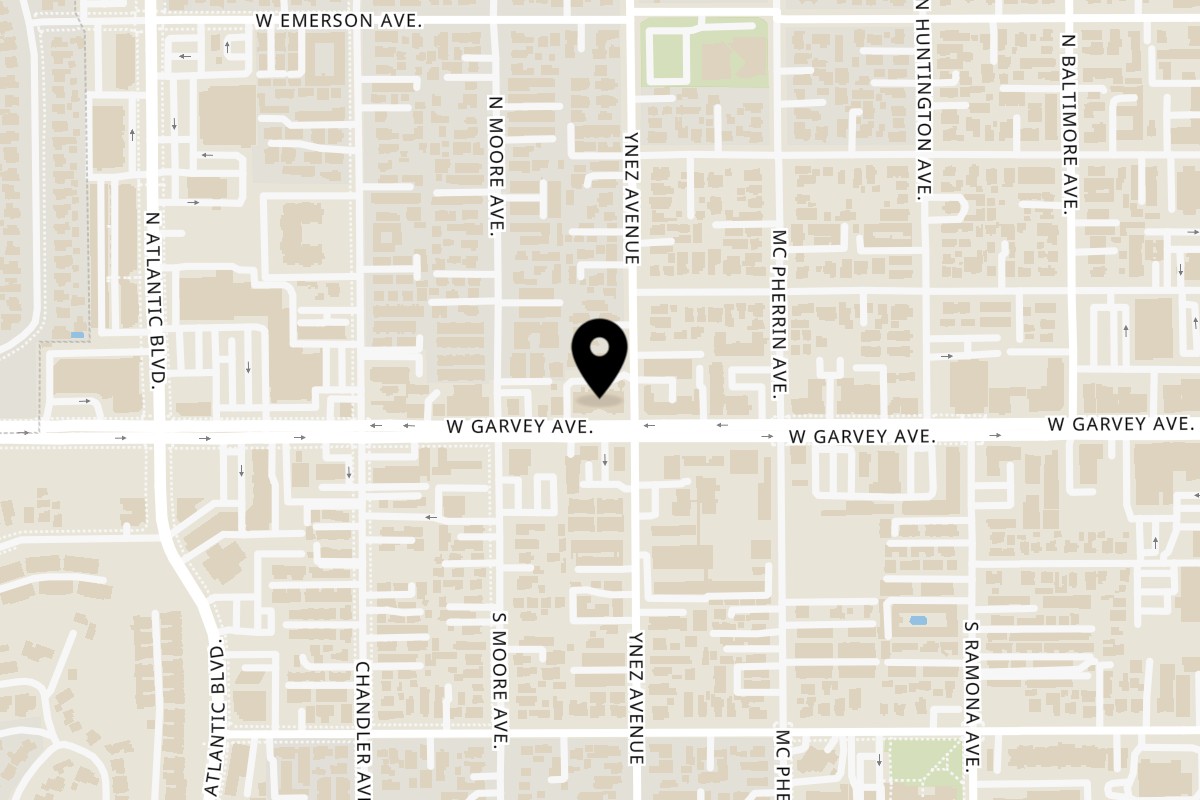 Map showing the location of Mama Lu's Dumpling House on 501 W Garvey Ave in Monterey Park
